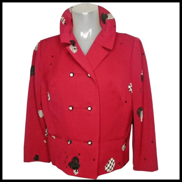 Vintage Red Blazer Cropped Jacket Upcycled Don Loper / One Of A Kind - Picture 2 of 15